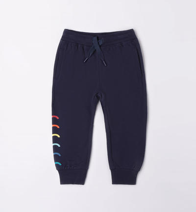 Boys' colourful printed tracksuit bottoms BLUE
