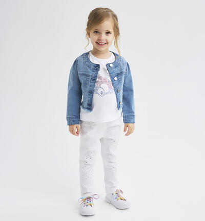 Girl's trousers with rhinestones WHITE