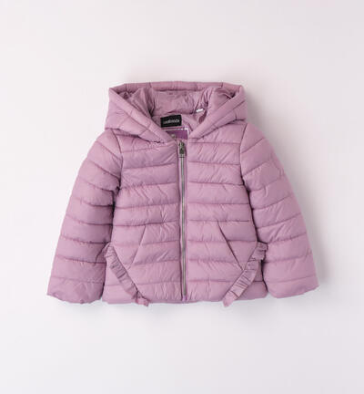 Girls' 100-gram down jacket with ruffles VIOLET