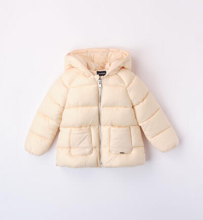 Girls' down jacket with pockets BEIGE