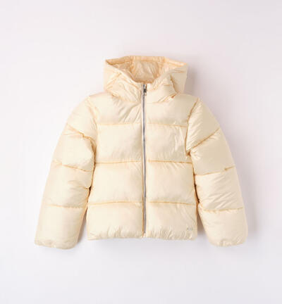 Girls' hooded padded jacket BEIGE