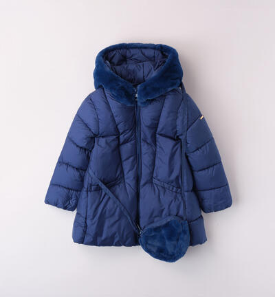 Girls' winter down jacket with a bag BLUE