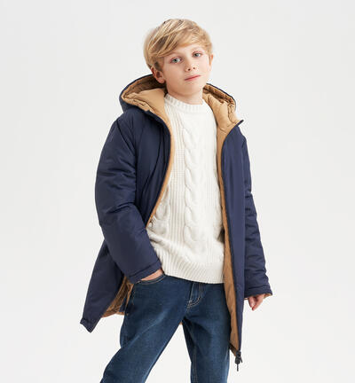 Reversible winter down jacket for boys BLUE