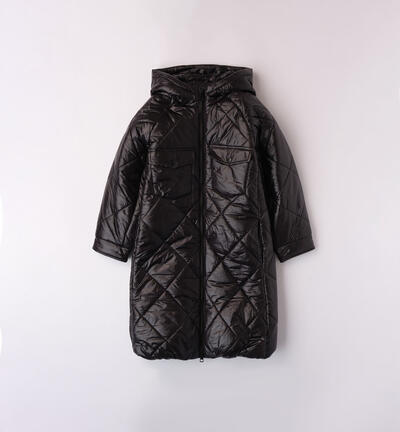 Girls' long padded jacket BLACK