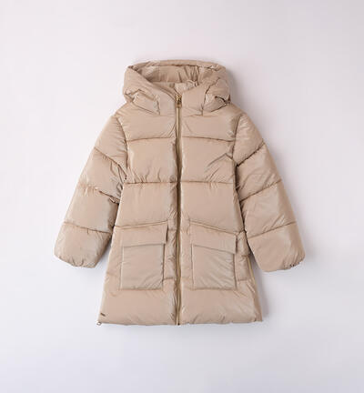 Girls' hooded padded jacket BEIGE