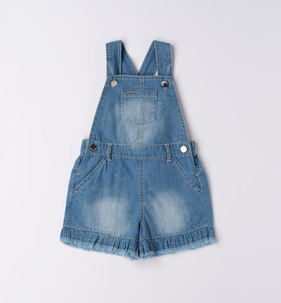 Girl's short denim dungarees BLUE