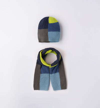 Boys' colourful hat and scarf set BLACK