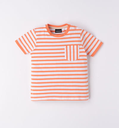 T-shirt a righe con taschino per bambino ARANCIONE