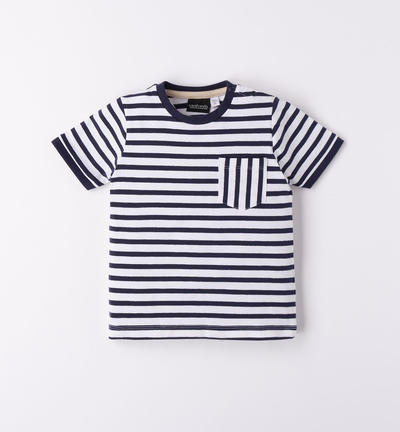 Boys' striped t-shirt with pocket BLUE