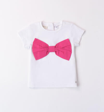 Girls' T-shirt with bow FUCHSIA