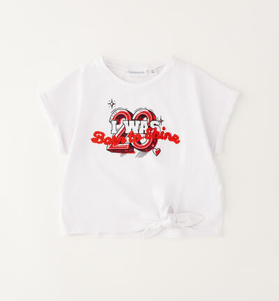 Girls' T-shirt with knot WHITE