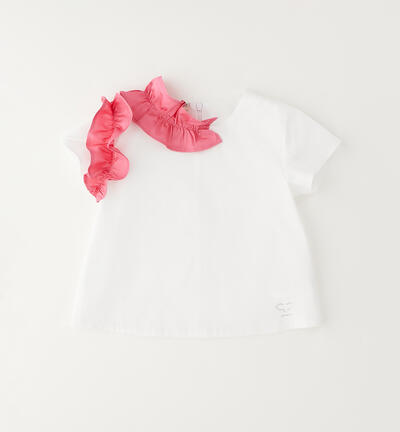 Girls' T-shirt with ruffles WHITE
