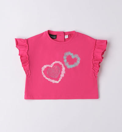 Girl's T-shirt with hearts FUCHSIA