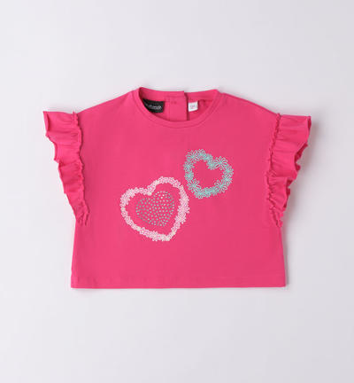 T-shirt con cuori per bambina FUCSIA