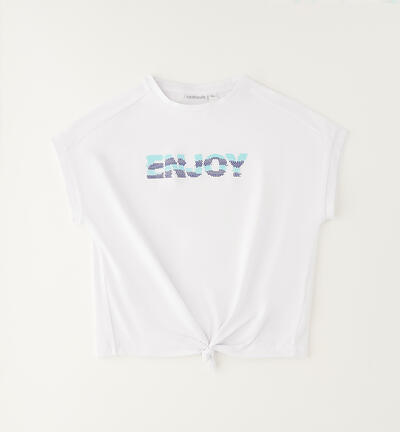 T-shirt con nodo ragazza BIANCO
