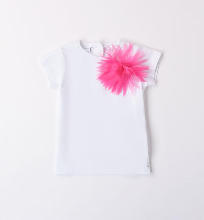 Girls' T-shirt with flower FUCHSIA