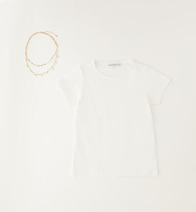 T-shirt per ragazza con collana PANNA
