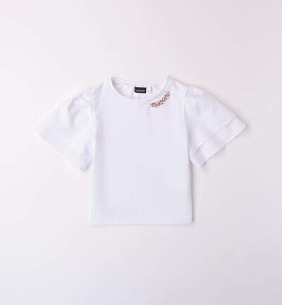 Girls' T-shirt with double sleeves WHITE