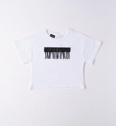 Girl's T-shirt with appliqué motif WHITE
