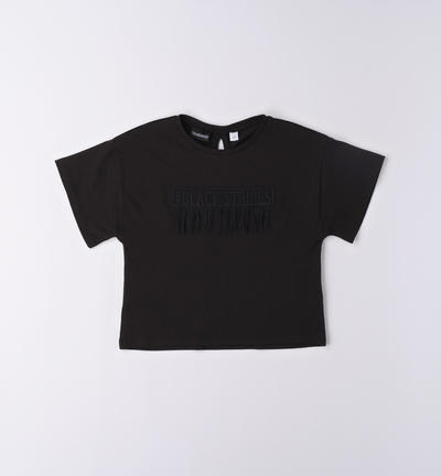 Girl's T-shirt with appliqué motif BLACK
