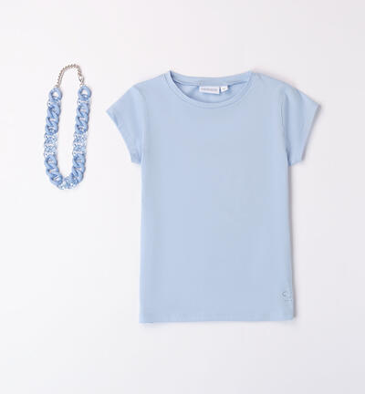 Girls' T-shirt with necklace LIGHT BLUE