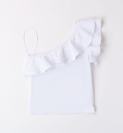 Girls' one-shoulder T-shirt WHITE