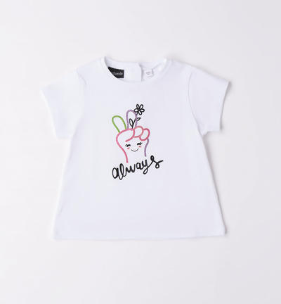 T-shirt stampa colorata bambina BIANCO