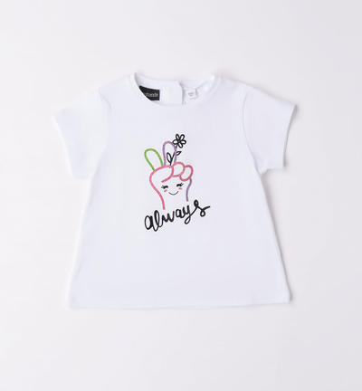 Girl's coloured print T-shirt WHITE
