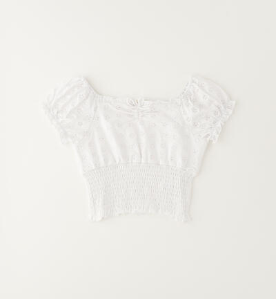 Top arricciato ragazza BIANCO
