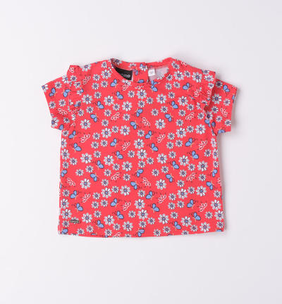 Girl's T-shirt with flowers RED