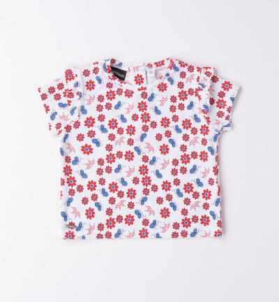 Girl's T-shirt with flowers WHITE