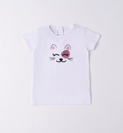 Girl's glitter kitten T-shirt WHITE