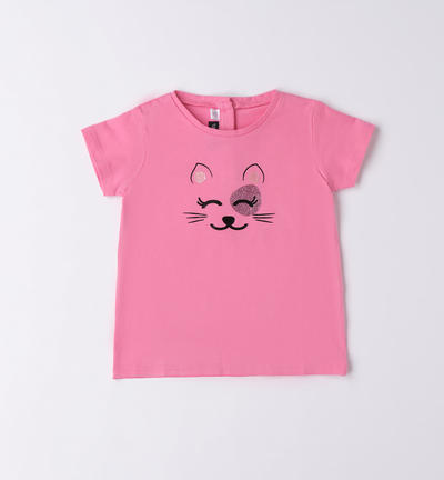 Girl's glitter kitten T-shirt PINK
