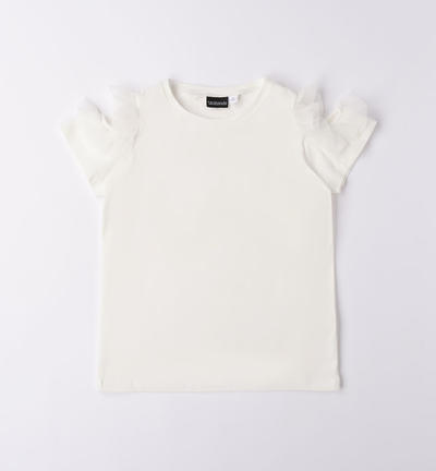 T-shirt con tulle ragazza PANNA