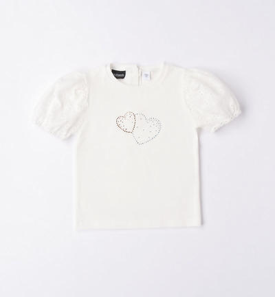 Girl's rhinestone hearts T-shirt CREAM