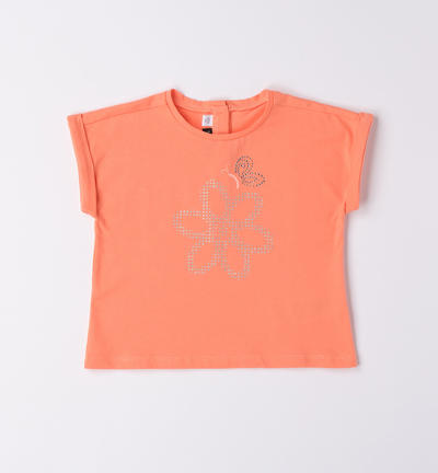 Girl's glitter T-shirt ORANGE