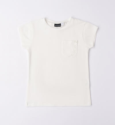 Girl's T-shirt with small pocket CREAM