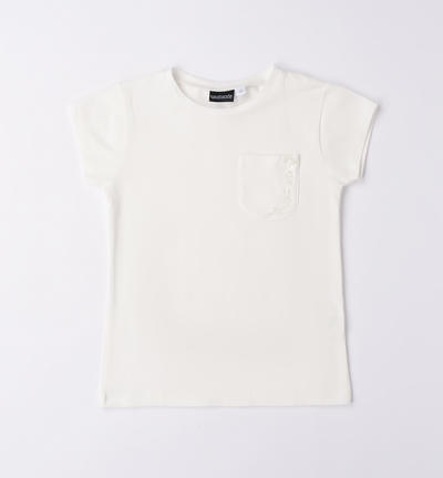 T-shirt ragazza con taschino PANNA