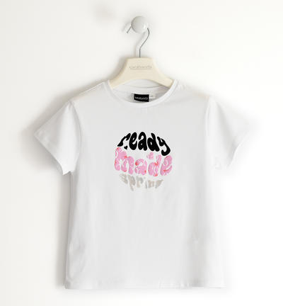 Girl's T-shirt with colourful print WHITE