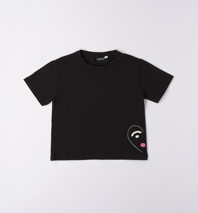 Girl's heart print T-shirt BLACK