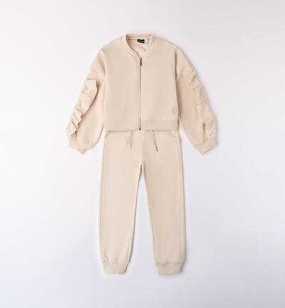 Girls' tracksuit with ruffles BEIGE