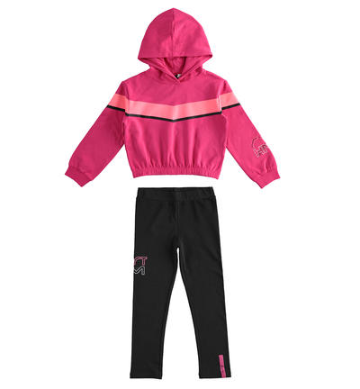 Tuta ragazza felpa e leggings FUCSIA