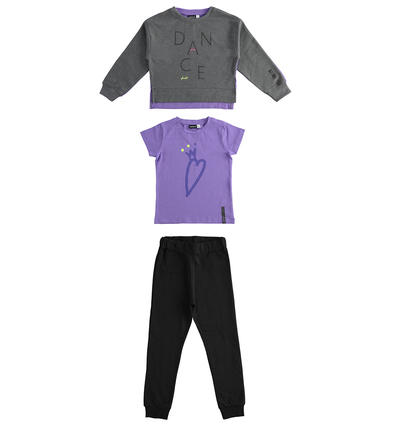 Tuta ragazza felpa, pantalone e t-shirt GRIGIO