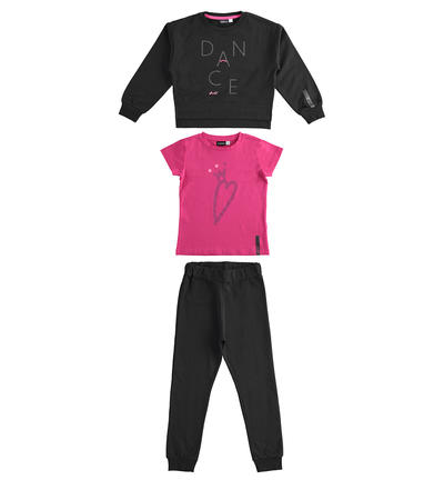Tuta ragazza felpa, pantalone e t-shirt NERO