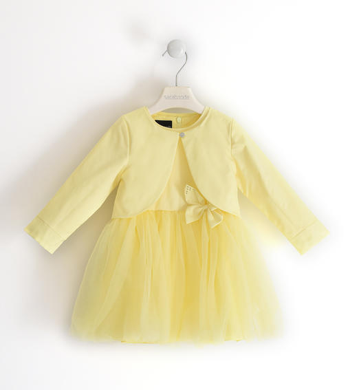 Elegant Sarabanda girl dress in taffeta and tulle from 6 months to 8 years GIALLO-1415