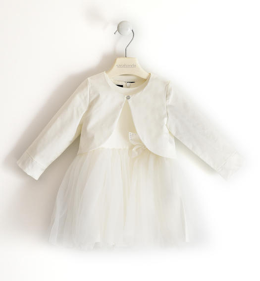 Elegant Sarabanda girl dress in taffeta and tulle from 6 months to 8 years PANNA-0112