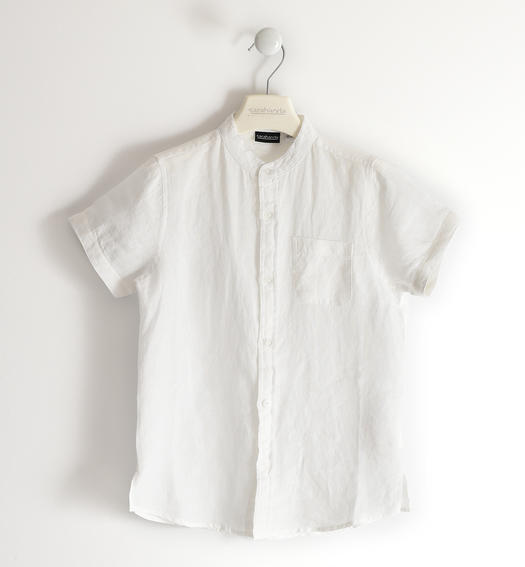 Sarabanda 100% linen short sleeve shirt for boys from 8 to 16 years BIANCO-0113
