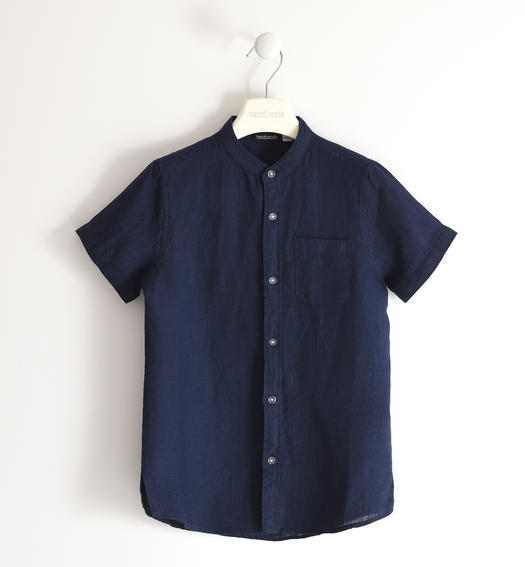 Sarabanda 100% linen short sleeve shirt for boys from 8 to 16 years NAVY-3854