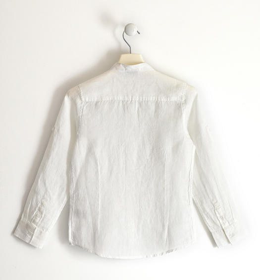 Sarabanda Long-sleeved 100% linen boy¿s shirt from 8 to 16 years BIANCO-0113