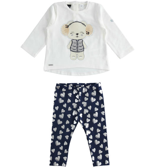 Outfit consisting of a top and leggings with hearts for girl from 6 months to 7 years Sarabanda VERDE-PANNA-8142